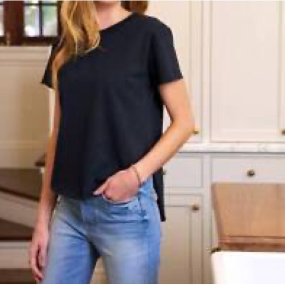 Frank & Eileen Theo Perfect Tee Raw Hem T Shirt, British Navy Size Medium,NWOT
